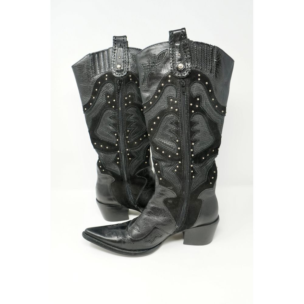 Matisse Vintage Black Studded Suede Leather and Snakeskin Western Boots Size 6.5